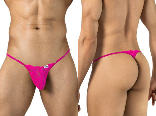 Men’s Lace Thong – Adjustable Strap Sheer Lace Minimal Back (Pink) by CandyMan