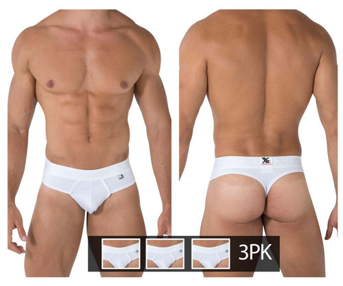 91031-3 Xtremen Men's 3-PK Piping Thongs Color White