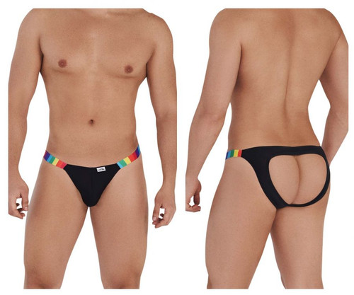 99536* CandyMan Men's Bikini Jockstrap Color Black Rainbow