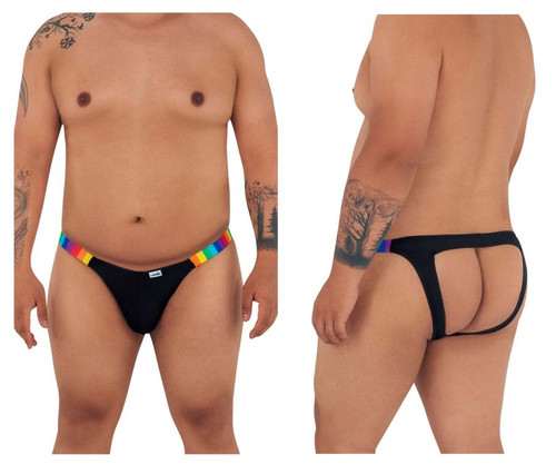 99536X CandyMan Men's Bikini Jockstrap Color Black Rainbow