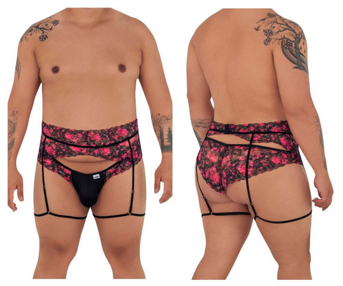 99576X CandyMan Men's Lace Garter Thong Color Black Print