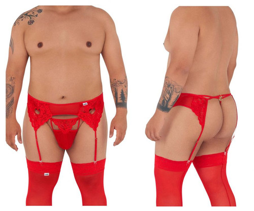 99589X CandyMan Men's Lace Garter G-String Color Red