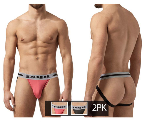 UMPA081 Papi Men's 2PK Micro-Flex Jockstrap Color Pink-Black