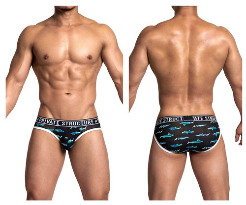 EPUX4187 Private Structure Men's Mini Briefs Color Black Sharks