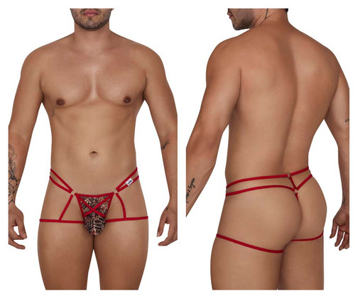 99671 CandyMan Men's Lace Jock Thong Color Red-Snake