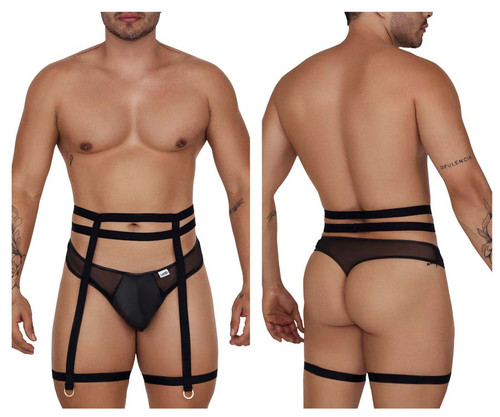 99677 CandyMan Men's Garter Thong Two-Piece Set Color Black