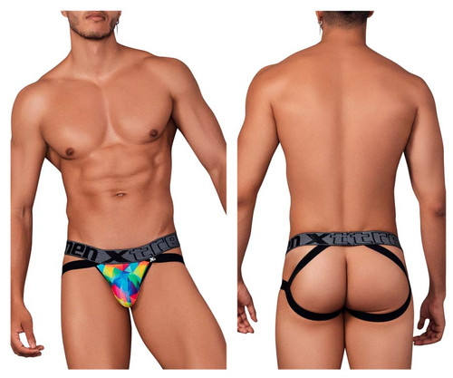 91148 Xtremen Men's Printed Microfiber Jockstrap Color Rainbow Prism