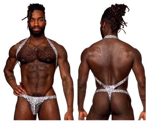 404-282 MalePower Men's S-Naked Shoulder Sling Harness Thong Color Silver-Black
