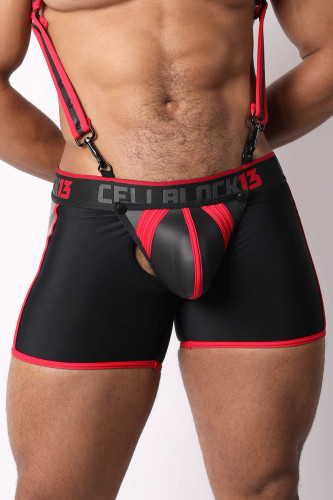 CellBlock 13 High Bar Zipper Trunk with Cock Ring Color Red