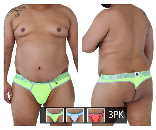 91031X-3 Xtremen Men's 3-PK Thongs Color Green-White-Fuchsia