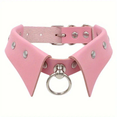 PU Leather Collared Choker Color Pink