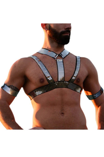 Silver Shiny Elastic Strap Harness with Armbands