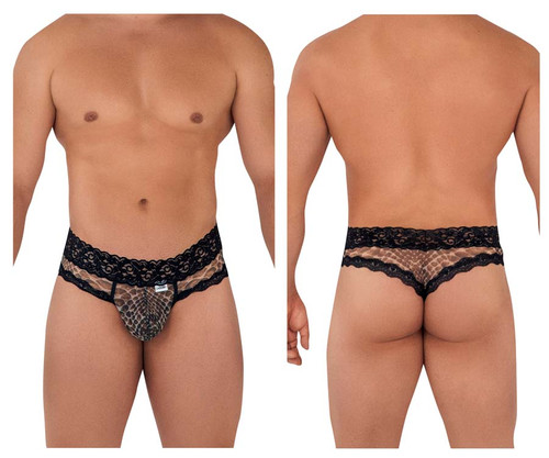 99596X CandyMan Men's Mesh-Lace Thong Color Snake Print
