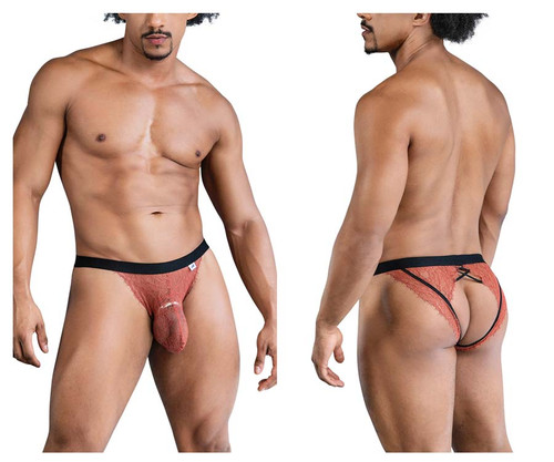 99853 CandyMan Men's Lace Jockstrap Color Black-Terracotta