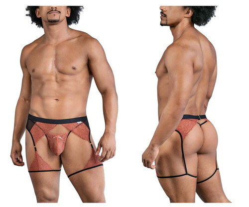 99854 CandyMan Men's Lace-Garter Outfit Color Black-Terracotta