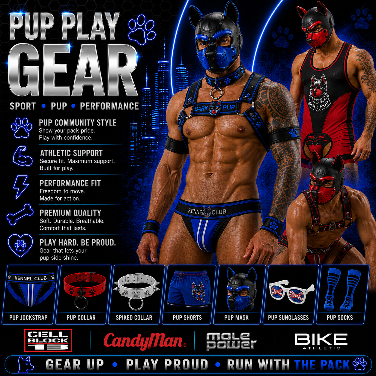 Pup Play Gear for Men | Hoods, Collars, Harnesses & Accessories