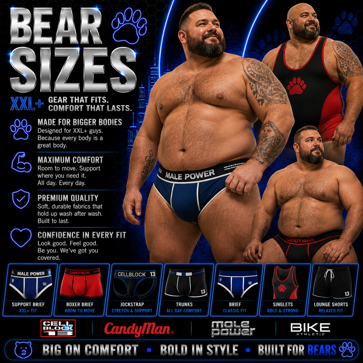 Men's XXL+ Underwear | Bear Sizes, Big & Tall Underwear
