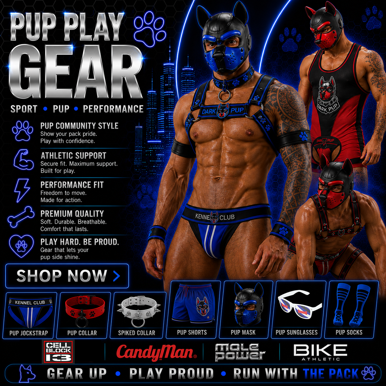 Pup Play Gear for Men | Hoods, Collars, Harnesses & Accessories