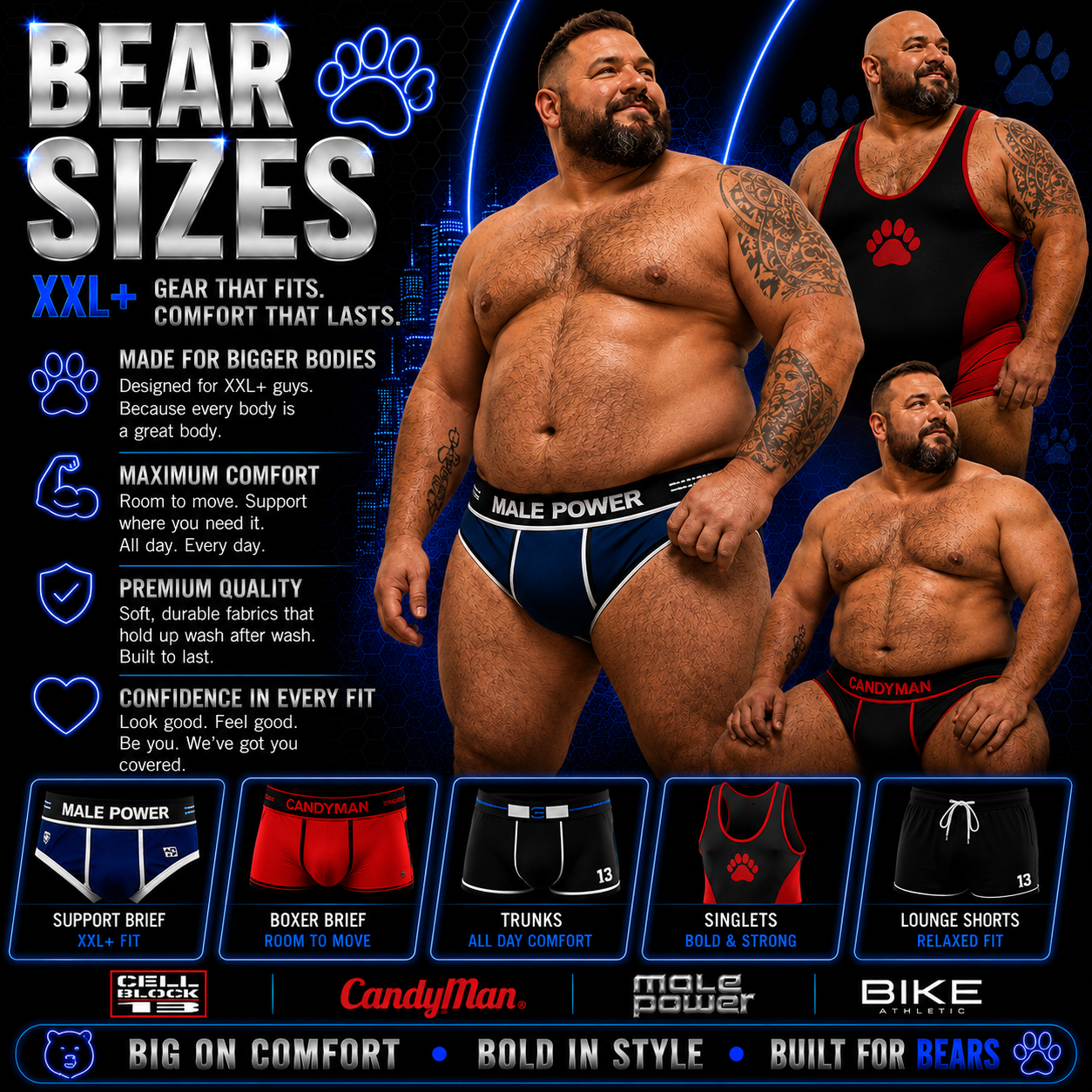 Men's XXL+ Underwear | Bear Sizes, Big & Tall Underwear