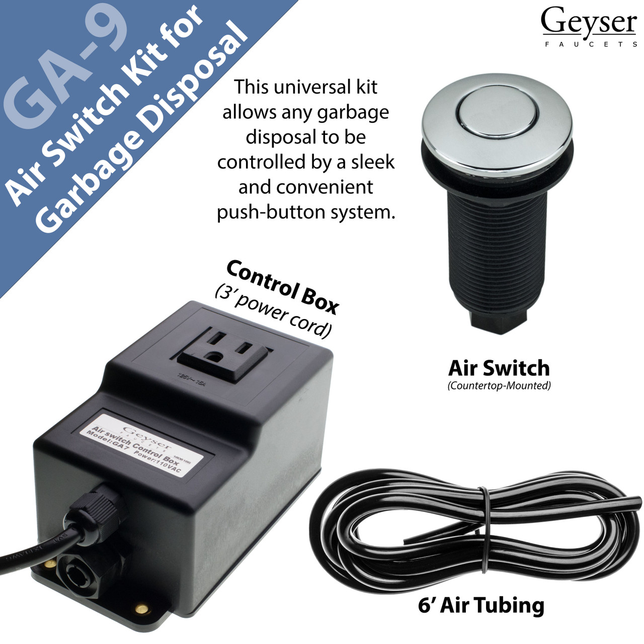 Geyser Single Outlet Sink Disposal Air Activated Switch Button Ticor