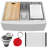 30" Ticor S5303 Bryce Series Curved Apron Front Graduated Basin Ledge 16-Gauge Stainless Steel Single Basin Zero Radius Kitchen Sink