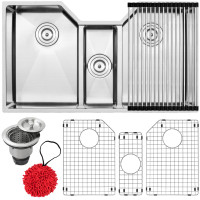 35.5" Ticor TR1500 Bradford Series 16-Gauge Stainless Steel Undermount Triple Basin Kitchen Sink