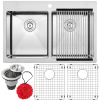 33" Ticor TR1700 Bradford Series 16-Gauge Stainless Steel Overmount Double Basin Rear Drain Position Kitchen Sink 33" Ticor TR1700 Bradford Series 16-Gauge Stainless Steel Overmount Double Basin Rear Drain Position Kitchen Sink