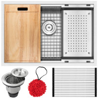 28" Ticor TR4010 Bradford Series 16-Gauge Stainless Steel Undermount Graduated Basin Ledge Single Basin Zero Radius Kitchen Sink