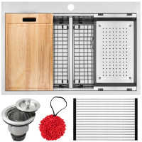 33" Ticor TR4070 Bradford Series 16-Gauge Stainless Steel Overmount Graduated Basin Ledge Double Basin Zero Radius Kitchen Sink