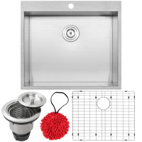25" Ticor PLZ-610 Arlo Series 18-Gauge Stainless Steel Overmount Single Basin Zero Radius Kitchen Sink