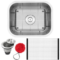 20" Ticor L19 18-Gauge Stainless Steel Undermount Single Basin Kitchen and Bar Sink