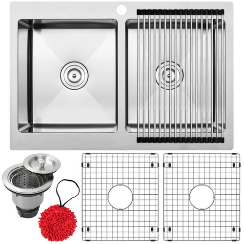 33" Ticor TR1800 Bradford Series 16-Gauge Stainless Steel Overmount Double Basin Center Drain Position Kitchen Sink