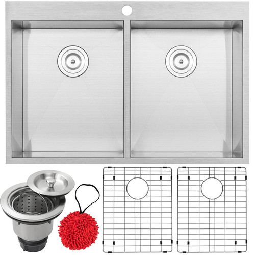 33" Ticor PLZ-620 Arlo Series 18-Gauge Stainless Steel Overmount Double Basin Zero Radius Kitchen Sink
