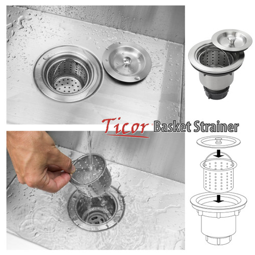 Ticor 3.5 Pull-Out Kitchen Sink Waste Basket Strainer Drain Assembly with Lid  Cover - Ticor