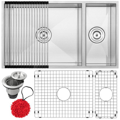 31.25 Ticor S6502 Pacific Series 16-Gauge Stainless Steel Undermount 70/30  Ratio Double Basin Zero Radius Kitchen Sink - Ticor