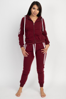 JR 2 PC DOUBLE HALF STRIPE FULL ZIP HOODY/JOGGER FLEECE SET.