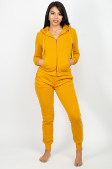 2 PC SOLID FULL ZIP HOODIE AND MATCHING HIGH WAISTED JOGGERS FLEECE SET.