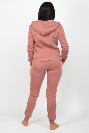 2 PC SOLID FULL ZIP HOODIE AND MATCHING HIGH WAISTED JOGGERS FLEECE SET.