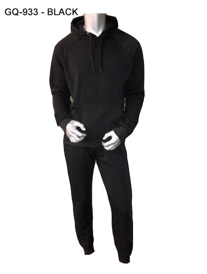 2 PC MENS SOLID PULLOVER HOODIE AND MATCHING JOGGERS FLEECE SET.