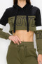 2 PC PULLOVER LOVE CROP HOODIE AND MATCHING HIGH WAISTED JOGGER FLEECE SET.