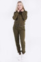 2 PC SOLID FULL ZIP HOODIE WITH MATCHING HIGH WAISTED JOGGERS FLEECE SET.