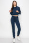 LADIES 2 PC LOVE CROP PULLOVER HOODIE AND MATCHING HIGH WAISTED JOGGER FLEECE SET.