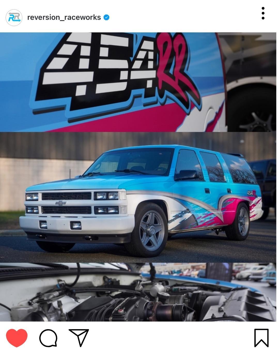 Customized 1999 Chevy Suburban truck.