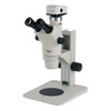 Unitron Z650HR Trinocular High Resolution Zoom Stereo Microscope on Plain Focusing Stand, Shown With Optional Camera