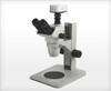 Accu-Scope 3075 Trinocular Zoom Stereo Microscope on Coaxial Coarse / Fine Focus LED Stand, shown on Plain Focusing Stand With Optional Camera