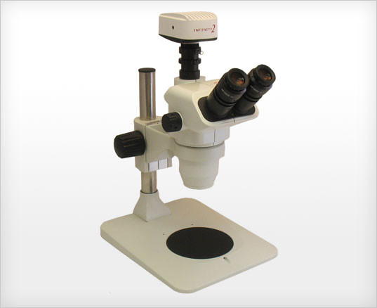 Accu-Scope 3075 Trinocular Zoom Stereo Microscope on Pole Stand, shown with Optional Camera