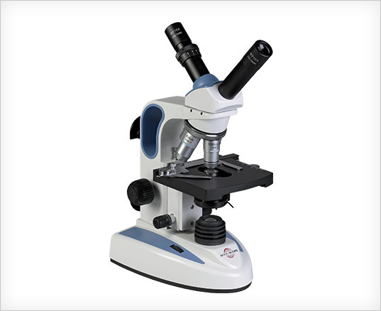 EXM-151-T features a dual-viewing teaching head, mechanical stage, 100x oil objective, N.A. 1.25 Abbe condenser on a spiral mount with iris diaphragm
