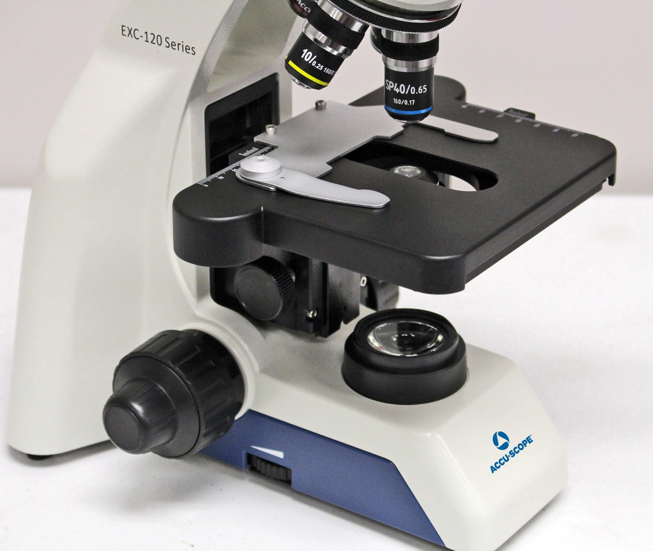 EXC-120 Monocular Microscope with Vertical Camera Port and  3 Achromat Objectives
