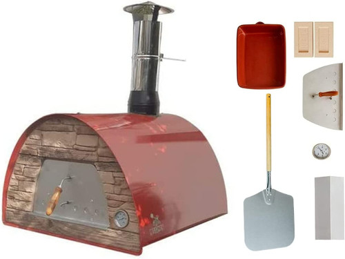 Red Arena Maximus Wood-Fired Oven (Rustic Brick) Includes Free accessories & cover