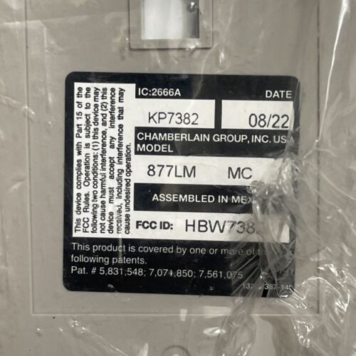 OEM Chamberlain Liftmaster 877LM MC Wireless Entry Keyless Keypad Yellow Learn